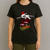 Funny Skeleton Skateboard Christmas Pajama Santa Skateboard T-Shirt