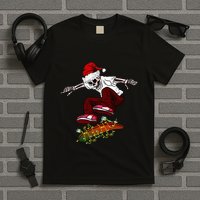 Funny Skeleton Skateboard Christmas Pajama Santa Skateboard T-Shirt