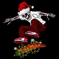 Funny Skeleton Skateboard Christmas Pajama Santa Skateboard T-Shirt