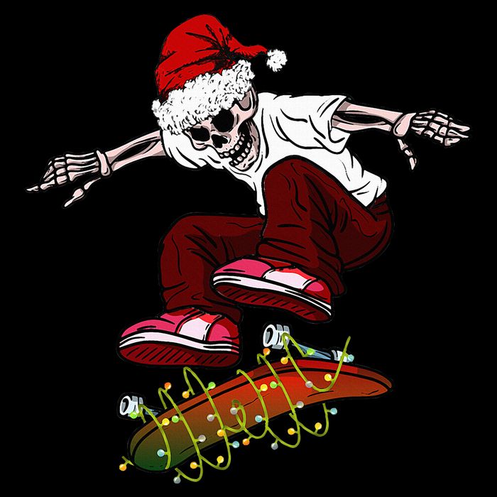 Funny Skeleton Skateboard Christmas Pajama Santa Skateboard T-Shirt