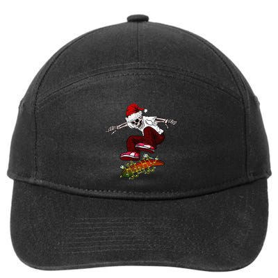 Funny Skeleton Skateboard Christmas Pajama Santa Skateboard 7-Panel Snapback Hat