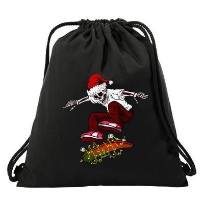 Funny Skeleton Skateboard Christmas Pajama Santa Skateboard Drawstring Bag