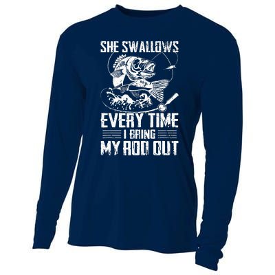 Fishing She Swallows Everytime I Bring My Rod Out Cooling Performance Long Sleeve Crew