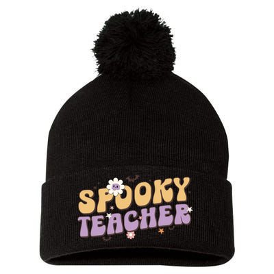 Funny Spooky Season Retro Spooky Teacher Halloween Gift Pom Pom 12in Knit Beanie