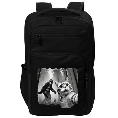 Funny Surprised Scared Cat Selfie With Sasquatsch Bigfoot Impact Tech Backpack