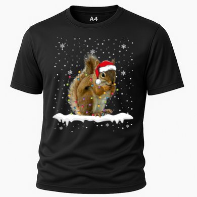 Funny Santa Squirrel Christmas Lights Animals Lover Gift Cooling Performance Crew T-Shirt