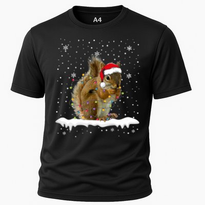 Funny Santa Squirrel Christmas Lights Animals Lover Gift Cooling Performance Crew T-Shirt