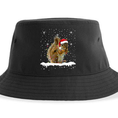 Funny Santa Squirrel Christmas Lights Animals Lover Gift Sustainable Bucket Hat