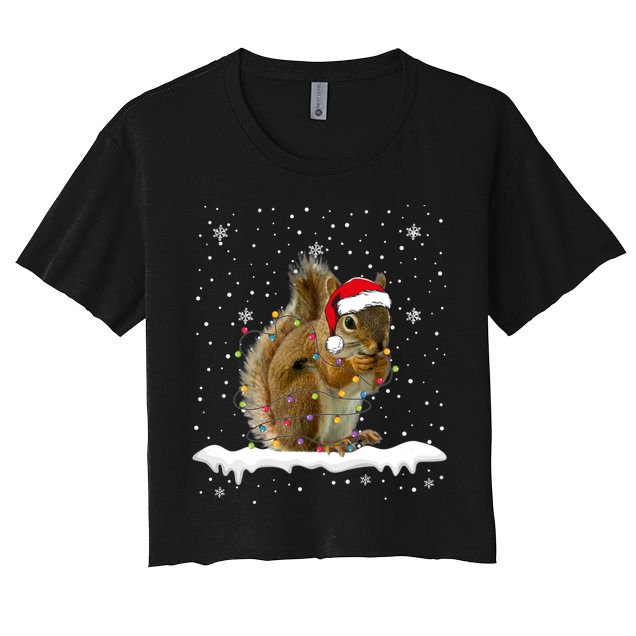 Funny Santa Squirrel Christmas Lights Animals Lover Gift Women's Crop Top Tee