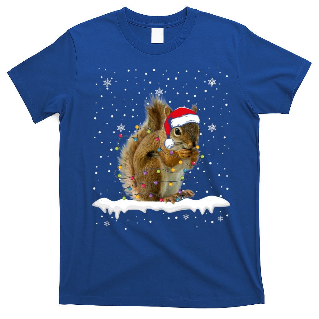 Funny Santa Squirrel Christmas Lights Animals Lover Gift T-Shirt