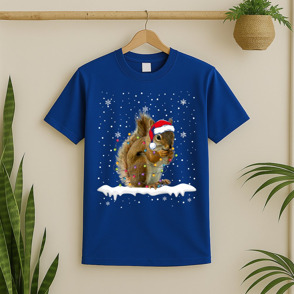 Funny Santa Squirrel Christmas Lights Animals Lover Gift T-Shirt
