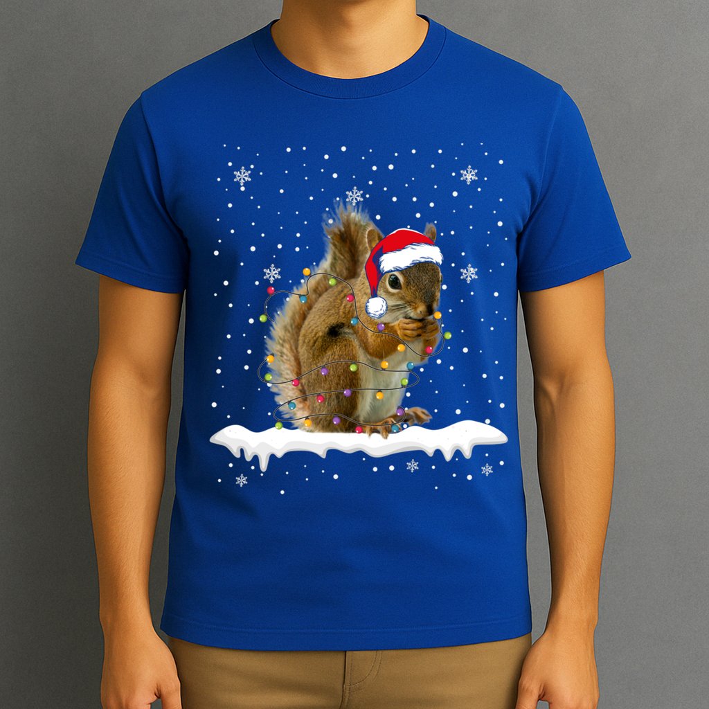 Funny Santa Squirrel Christmas Lights Animals Lover Gift T-Shirt