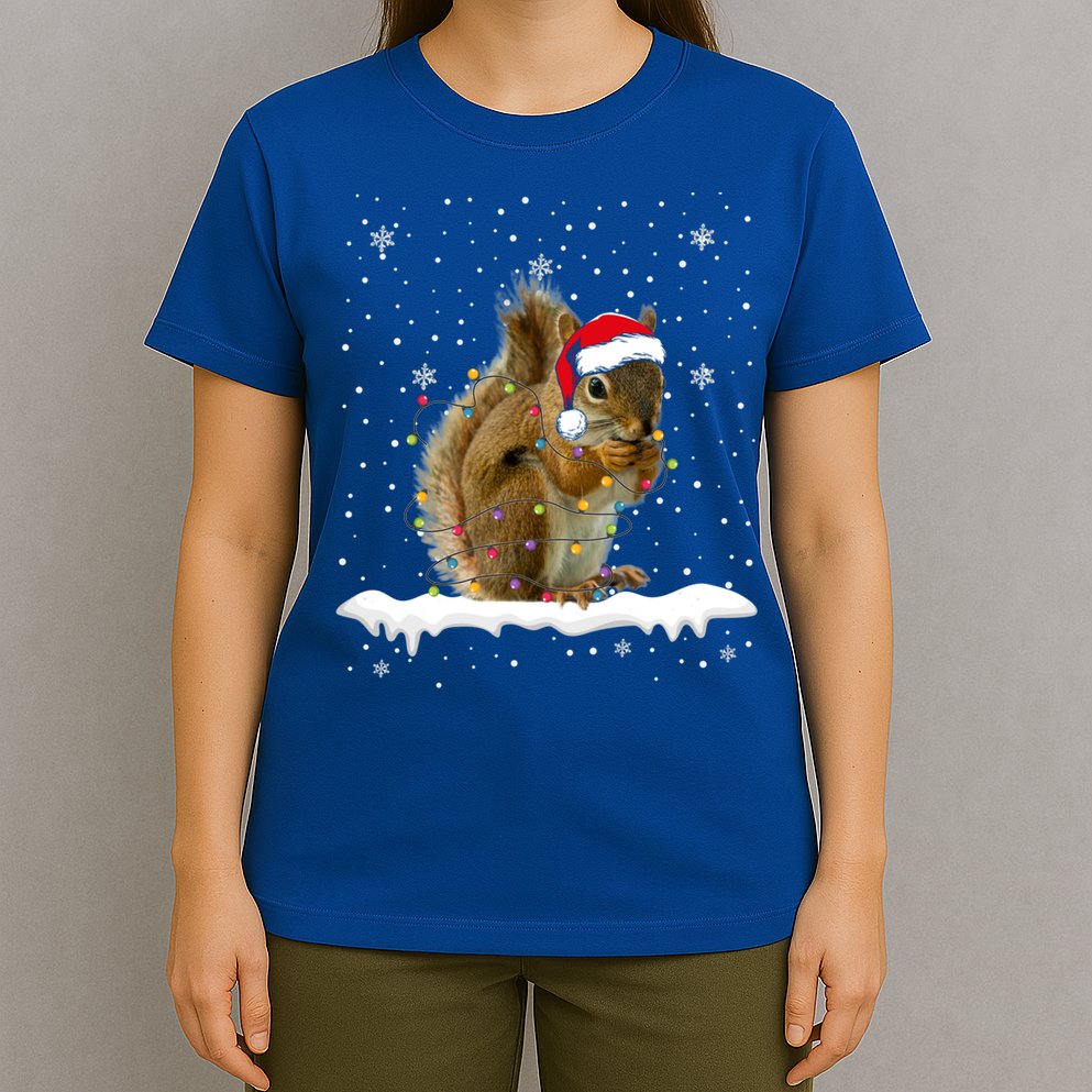 Funny Santa Squirrel Christmas Lights Animals Lover Gift T-Shirt