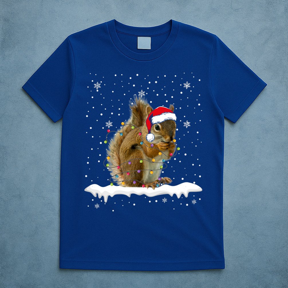 Funny Santa Squirrel Christmas Lights Animals Lover Gift T-Shirt