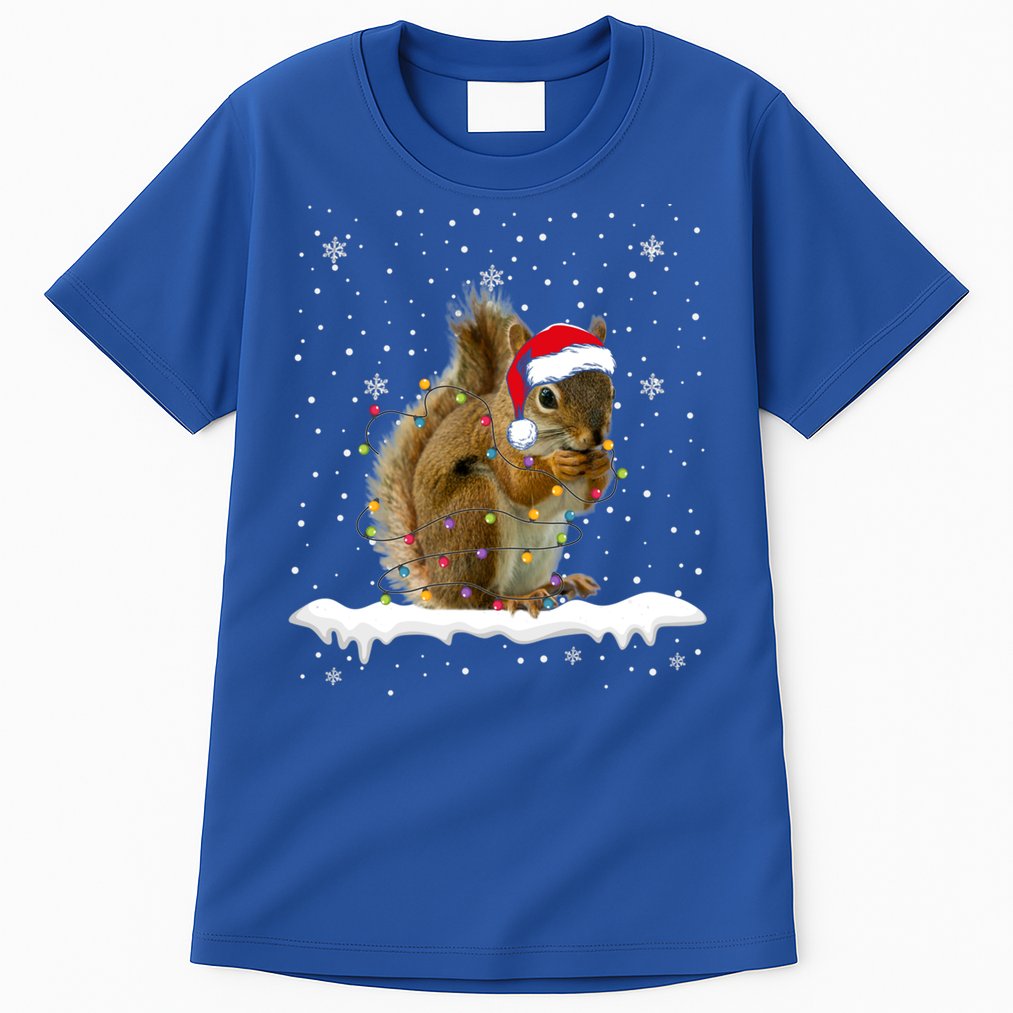 Funny Santa Squirrel Christmas Lights Animals Lover Gift Tall T-Shirt