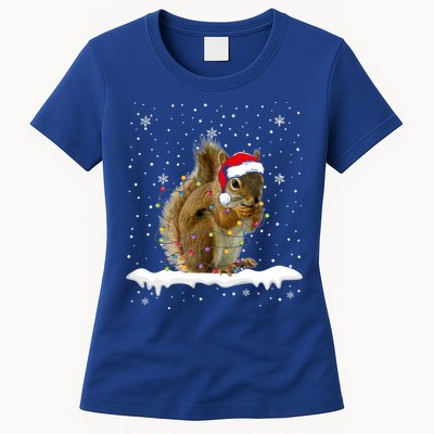 Funny Santa Squirrel Christmas Lights Animals Lover Gift Womens T-Shirt