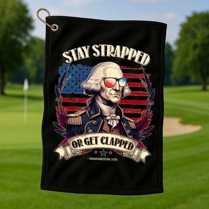 Funny Stay Strapped Or Get Clapped George Washington 1776 Golf Towel