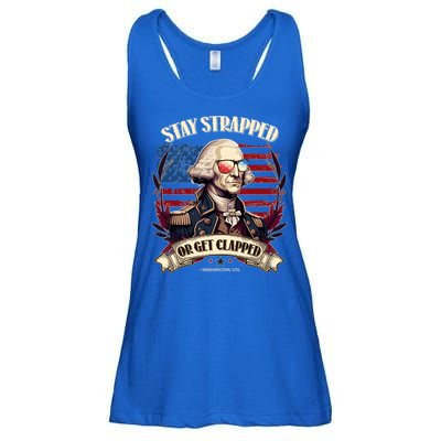 Funny Stay Strapped Or Get Clapped George Washington 1776 Ladies Essential Flowy Tank