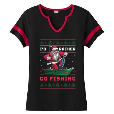 Funny Santa Surf ID Rather Go Fishing Merry Christmas Meaningful Gift Ladies Halftime Notch Neck Tee