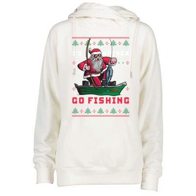 Funny Santa Surf ID Rather Go Fishing Merry Christmas Meaningful Gift Womens Funnel Neck Pullover Hood