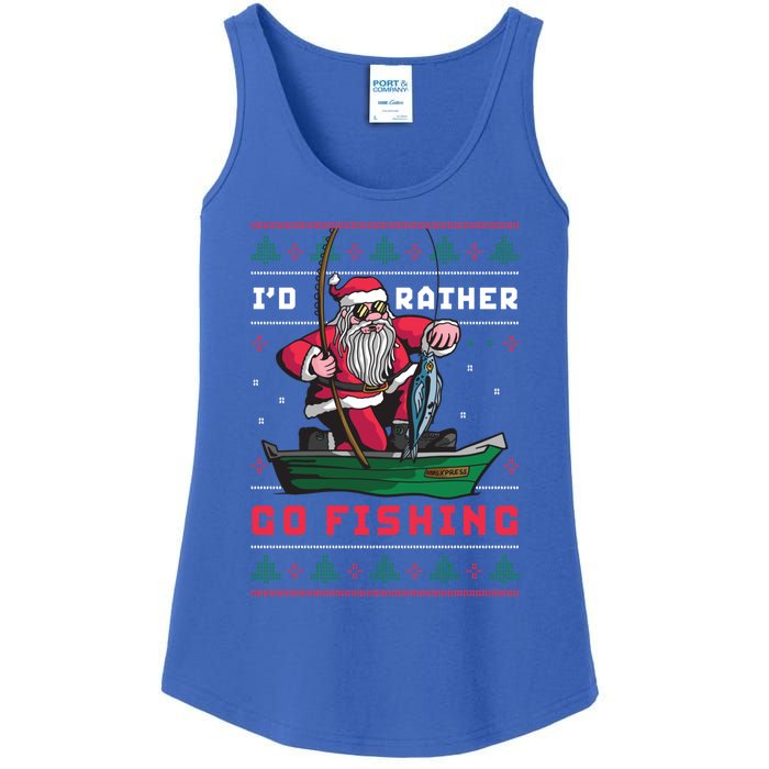 Funny Santa Surf ID Rather Go Fishing Merry Christmas Meaningful Gift Ladies Essential Tank