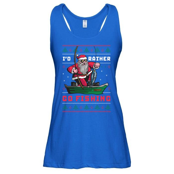 Funny Santa Surf ID Rather Go Fishing Merry Christmas Meaningful Gift Ladies Essential Flowy Tank