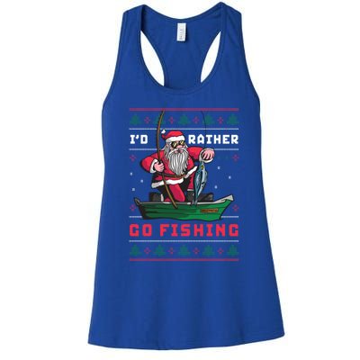 Funny Santa Surf ID Rather Go Fishing Merry Christmas Meaningful Gift Women's Racerback Tank