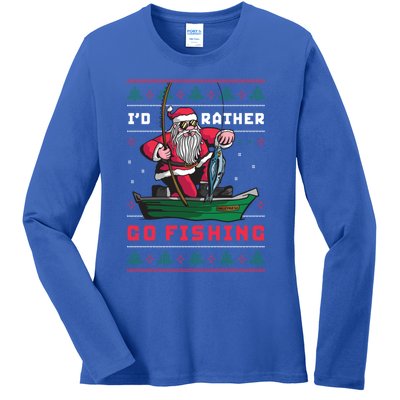 Funny Santa Surf ID Rather Go Fishing Merry Christmas Meaningful Gift Ladies Long Sleeve Shirt