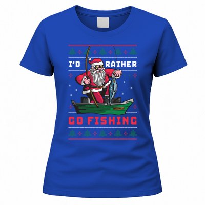 Funny Santa Surf ID Rather Go Fishing Merry Christmas Meaningful Gift Women's T-Shirt