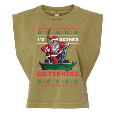 Funny Santa Surf ID Rather Go Fishing Merry Christmas Meaningful Gift Garment-Dyed Women's Muscle Tee