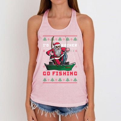 Funny Santa Surf ID Rather Go Fishing Merry Christmas Meaningful Gift Women's Knotted Racerback Tank