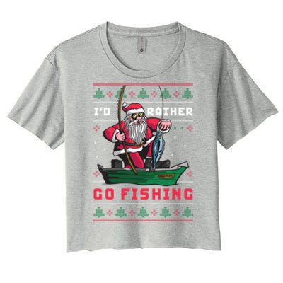 Funny Santa Surf ID Rather Go Fishing Merry Christmas Meaningful Gift Women's Crop Top Tee