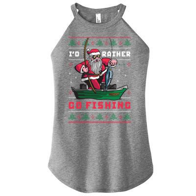 Funny Santa Surf ID Rather Go Fishing Merry Christmas Meaningful Gift Women's Perfect Tri Rocker Tank