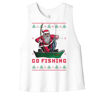 Funny Santa Surf ID Rather Go Fishing Merry Christmas Meaningful Gift Women's Racerback Cropped Tank