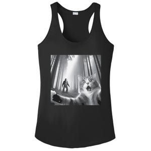 Funny Surprised Scared Cat Selfie With Sasquatsch Bigfoot Ladies PosiCharge Competitor Racerback Tank