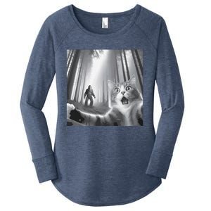 Funny Surprised Scared Cat Selfie With Sasquatsch Bigfoot Women's Perfect Tri Tunic Long Sleeve Shirt