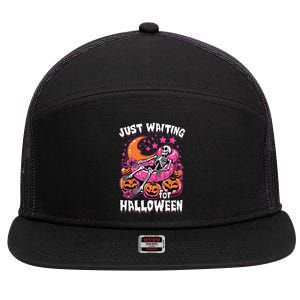 Funny Summerween Skeleton Just Waiting For Halloween Gift 7 Panel Mesh Trucker Snapback Hat