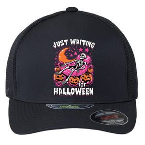 Funny Summerween Skeleton Just Waiting For Halloween Gift Flexfit Unipanel Trucker Cap