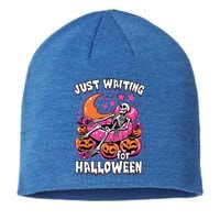 Funny Summerween Skeleton Just Waiting For Halloween Gift Sustainable Beanie