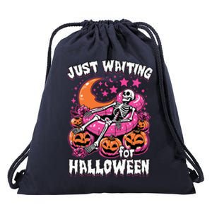 Funny Summerween Skeleton Just Waiting For Halloween Gift Drawstring Bag