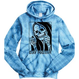 Funny Skull Stay Positive Skeleton Halloween Motivational Tie Dye Hoodie