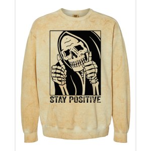 Funny Skull Stay Positive Skeleton Halloween Motivational Colorblast Crewneck Sweatshirt