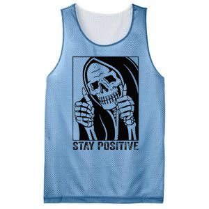 Funny Skull Stay Positive Skeleton Halloween Motivational Mesh Reversible Basketball Jersey Tank