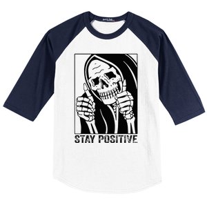 Funny Skull Stay Positive Skeleton Halloween Motivational Baseball Sleeve Shirt