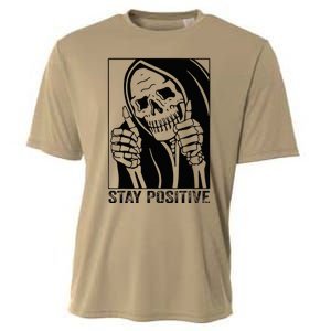 Funny Skull Stay Positive Skeleton Halloween Motivational Cooling Performance Crew T-Shirt