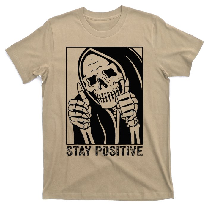 Funny Skull Stay Positive Skeleton Halloween Motivational T-Shirt