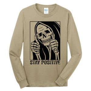 Funny Skull Stay Positive Skeleton Halloween Motivational Tall Long Sleeve T-Shirt