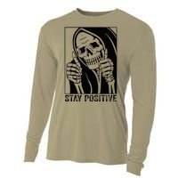 Funny Skull Stay Positive Skeleton Halloween Motivational Cooling Performance Long Sleeve Crew