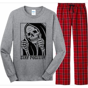 Funny Skull Stay Positive Skeleton Halloween Motivational Long Sleeve Pajama Set