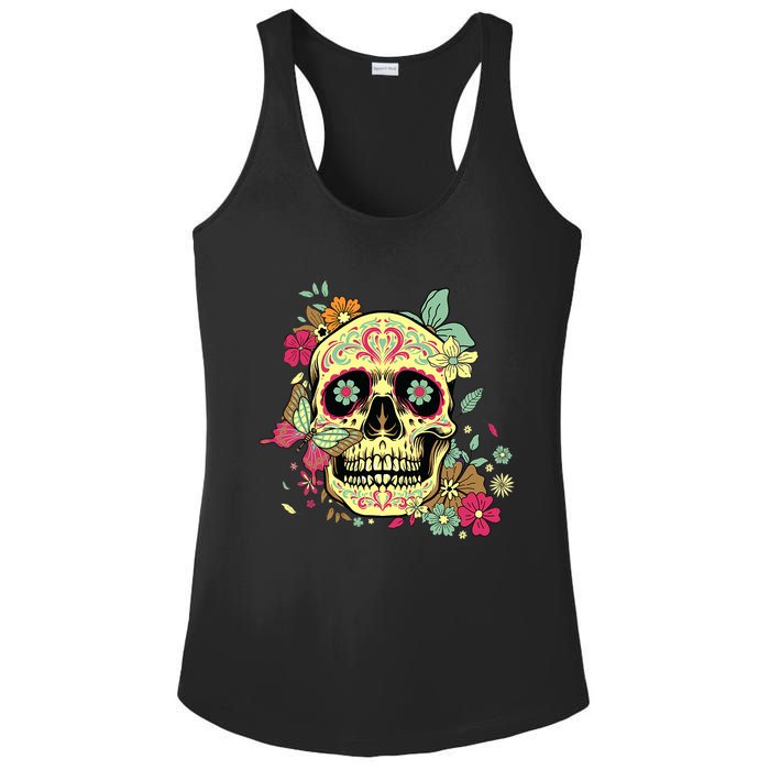 Floral Sugar Skull Dia de Los Muertos Dead   Ladies PosiCharge Competitor Racerback Tank